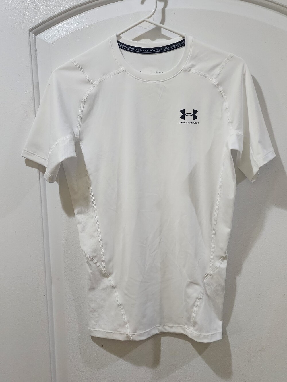 Under Armour Men's Solid White Short Sleeve Crewneck Compression Shirt Medium M